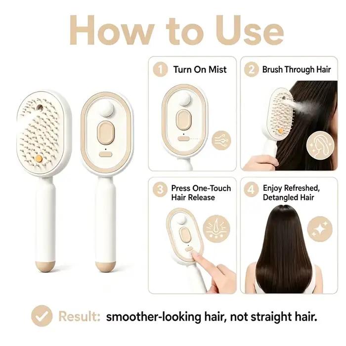 Brosse à cheveux électrique anti-frisottis avec spray