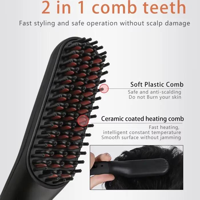 Brosse peigne électrique multifonction pour cheveux et barbe, lisseur et boucleur, outils de coiffage à chauffage rapide