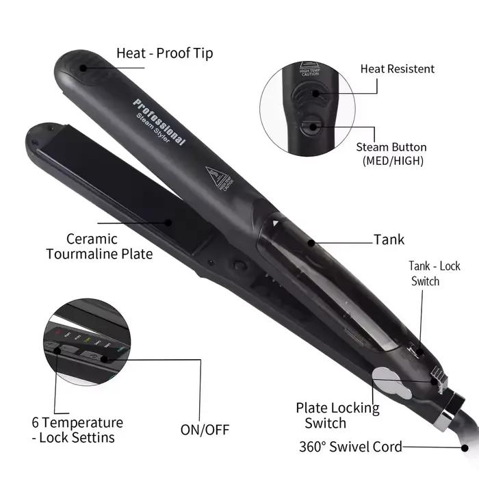 Lisseur à vapeur professionnel en céramique 450 ℉ Outils de soin des cheveux à chaleur rapide pour traitement à l'huile