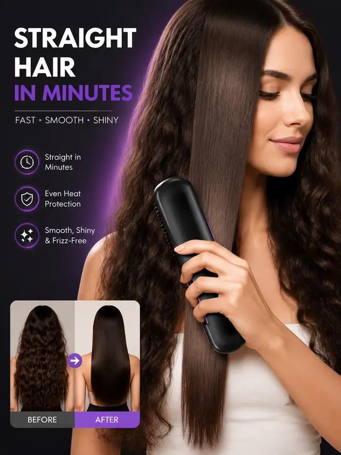 Brosse lissante chauffante rapide anti-frisottis pour des cheveux lisses instantanés comme au salon