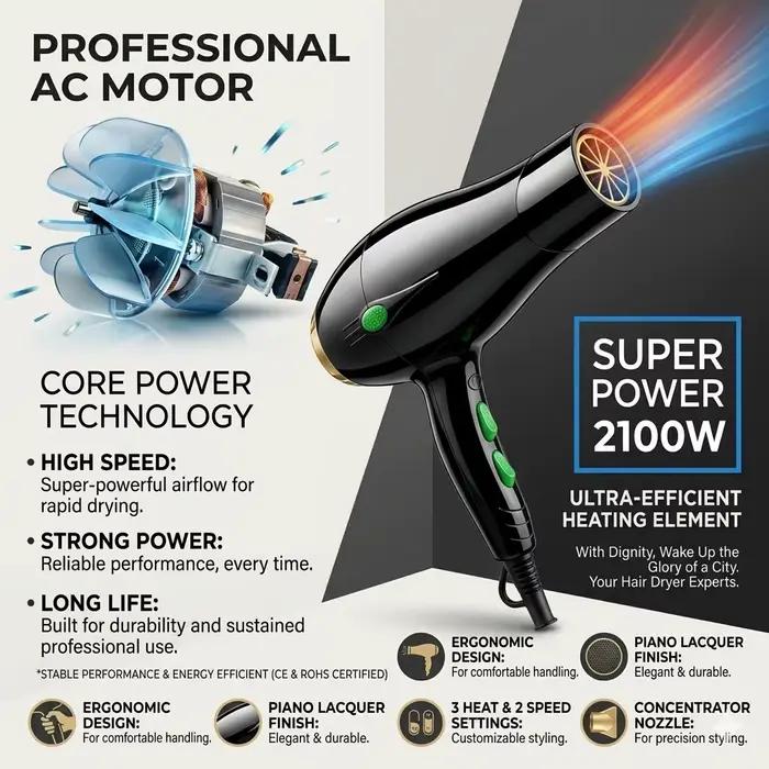 Sèche-cheveux professionnel 220V pour salon