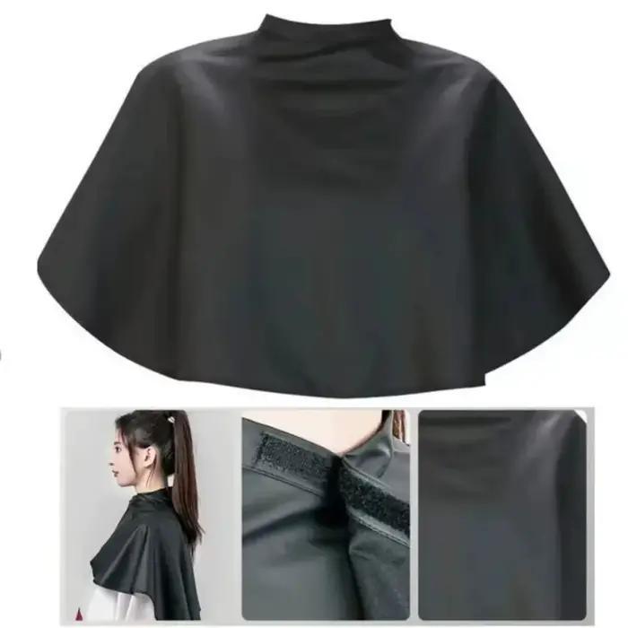 Cape de coiffure imperméable carrée courte noire – Outil de teinture et d'enveloppe de coupe de cheveux de barbier professionnel