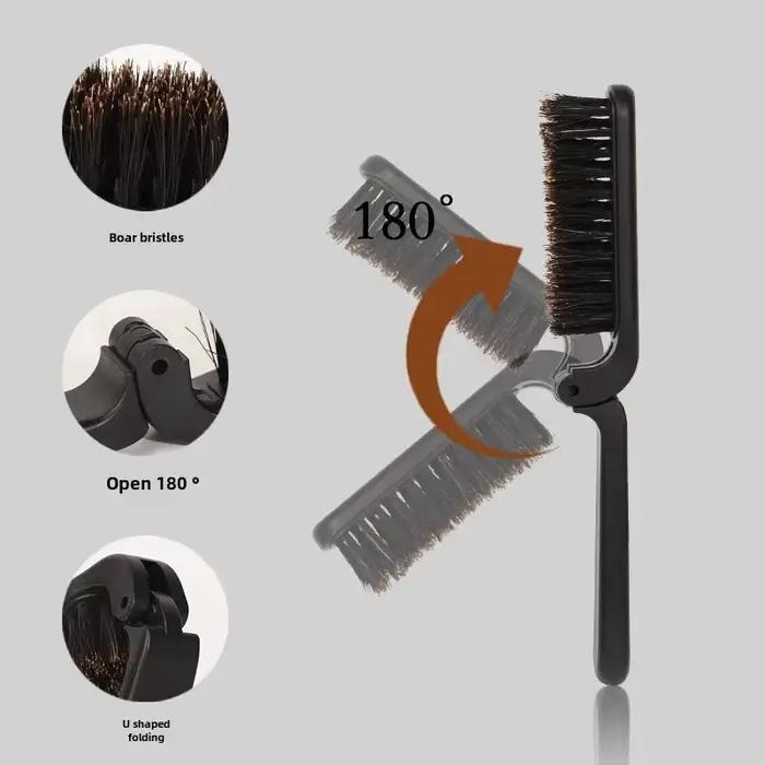 Brosse à Cheveux en Poils pour Homme, Outil de Coiffure pour Salon de Coiffure, Manche Pliable, Voyage