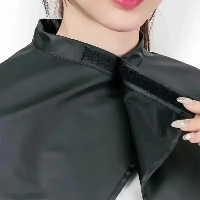 Cape de coiffure imperméable carrée courte noire – Outil de teinture et d'enveloppe de coupe de cheveux de barbier professionnel