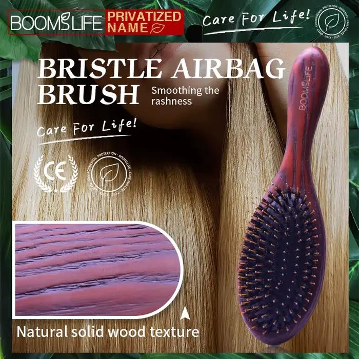 Brosse à cheveux en poils de sanglier avec nom personnalisé pour femmes