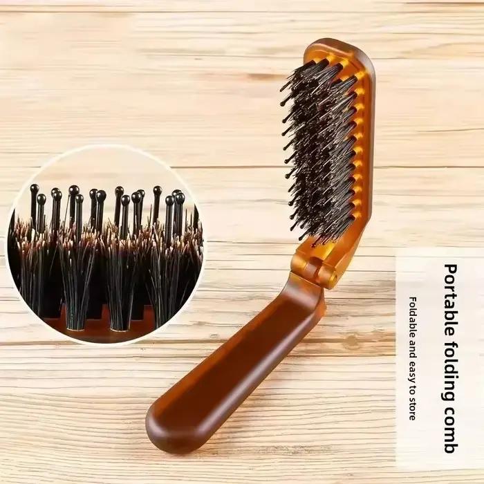Brosse à cheveux pliable portable en poils de sanglier