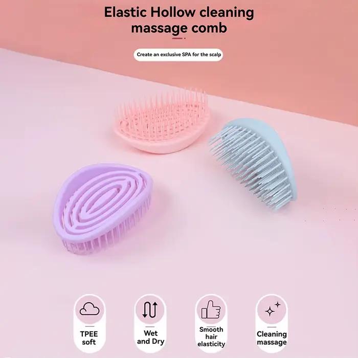 Brosse de lavage des cheveux creuse et flexible avec dents rondes