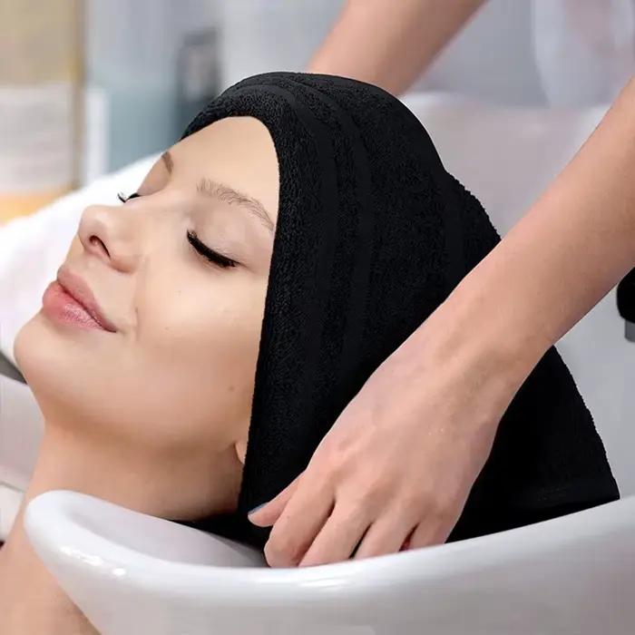 Serviette de Salon de coiffure en microfibre noire