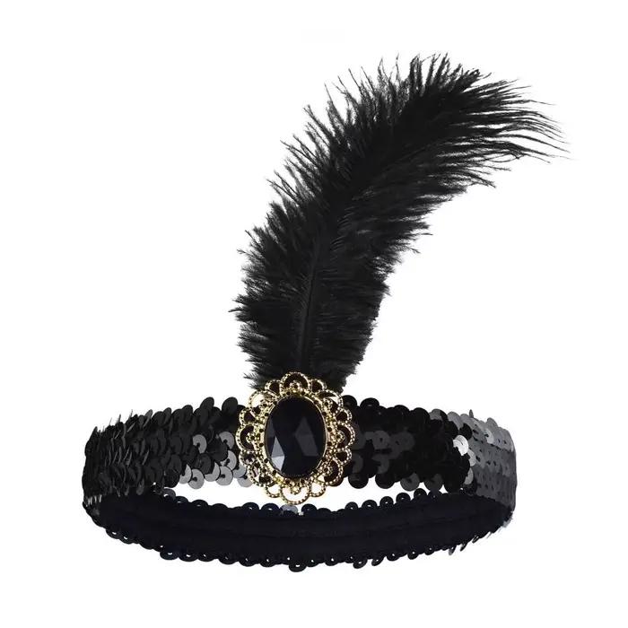 Accessoires pour cheveux : Bandeau de mascarade noir orné de plumes