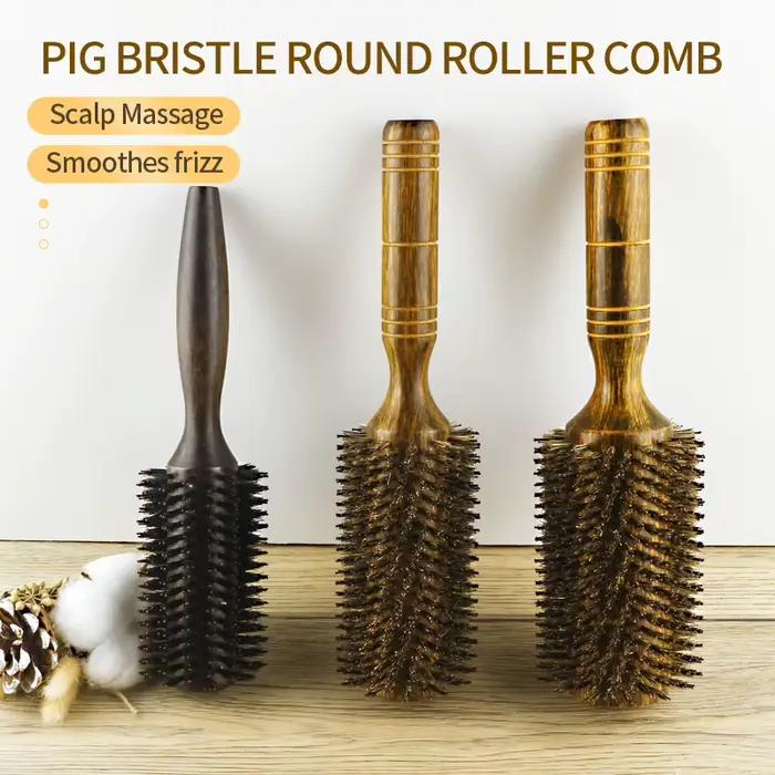 Brosse à cheveux ronde professionnelle en poils de sanglier pour femmes et hommes