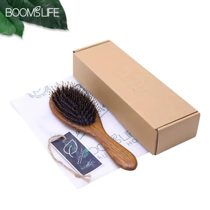 Brosse à cheveux en poils de sanglier avec nom personnalisé pour femmes