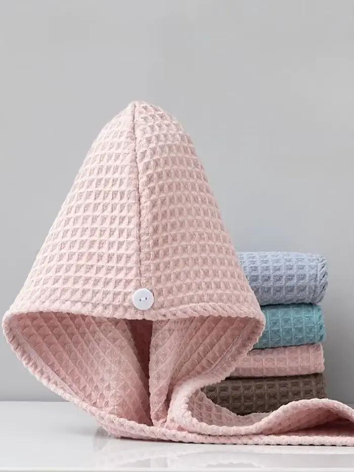 Serviette à cheveux rose gaufrée super absorbante