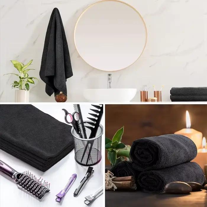 Serviette de Salon de coiffure en microfibre noire