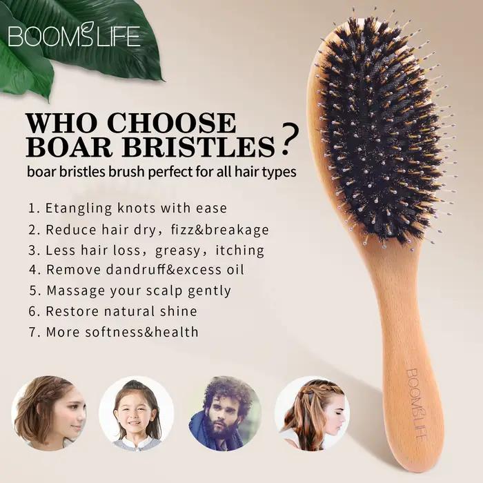 Brosse à cheveux en poils de sanglier doux pour femmes