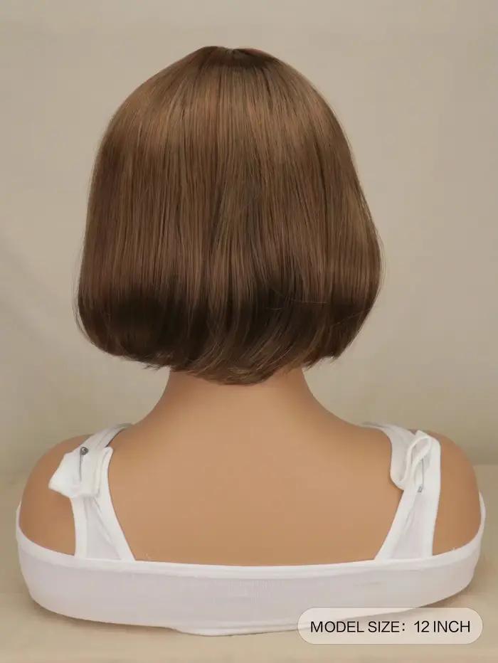 Perruques synthétiques lisses Bob marron foncé avec frange complète, cheveux courts noirs pour femmes, fête de Cosplay quotidienne, utilisation résistante à la chaleur