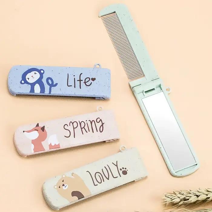 Petit miroir peigne ensemble couleur mode Portable pli maquillage