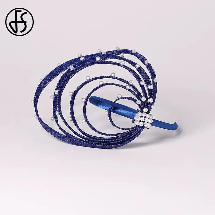 Chapeau fascinateur bleu royal avec fausses perles – Coiffure de mariage élégante