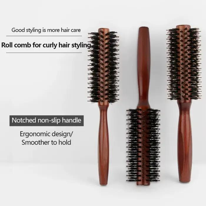 Brosse à cheveux bouclée en poils de sanglier pour femmes