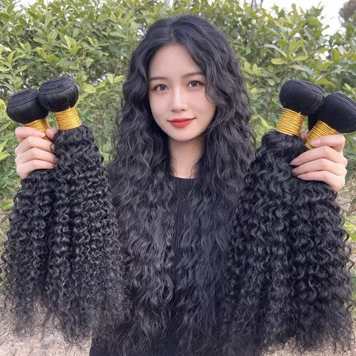 8-30 "Mongolien 100% Vierge Brut Afro Crépus Bouclés Cheveux Humains Bundles Deal Tissage 3/4 Bundle Offres Extension