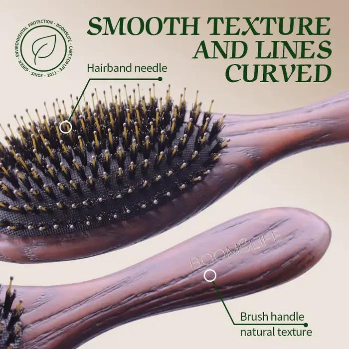Brosse à cheveux en poils de sanglier avec nom personnalisé pour femmes