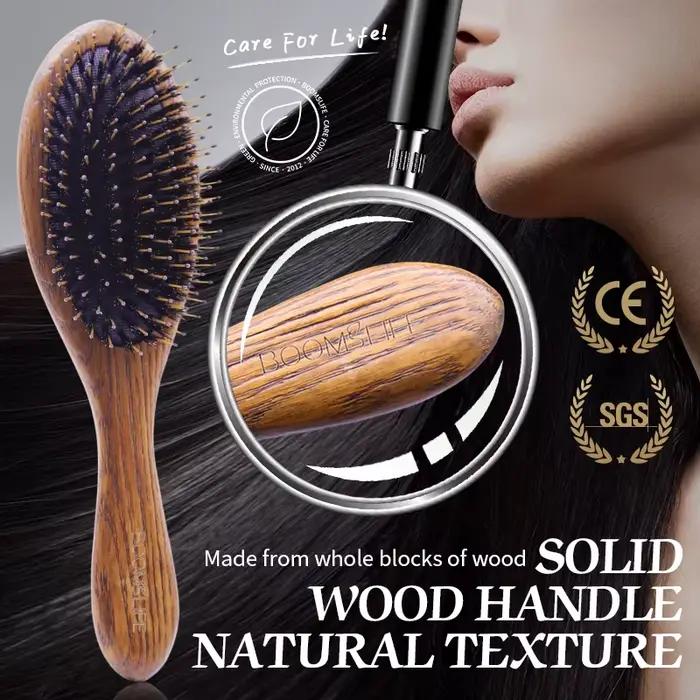 Brosse à cheveux en poils de sanglier avec nom personnalisé pour femmes