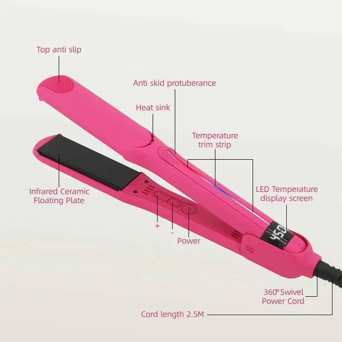 Fer plat infrarouge 450 ° F/230 ℃ Lisseur de cheveux professionnel 2 en 1