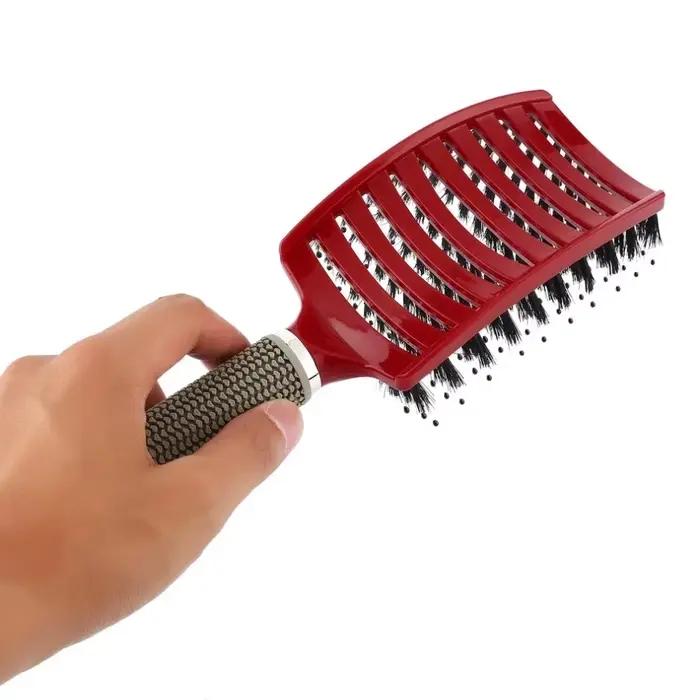 Brosse à cheveux professionnelle en poils de sanglier incurvés