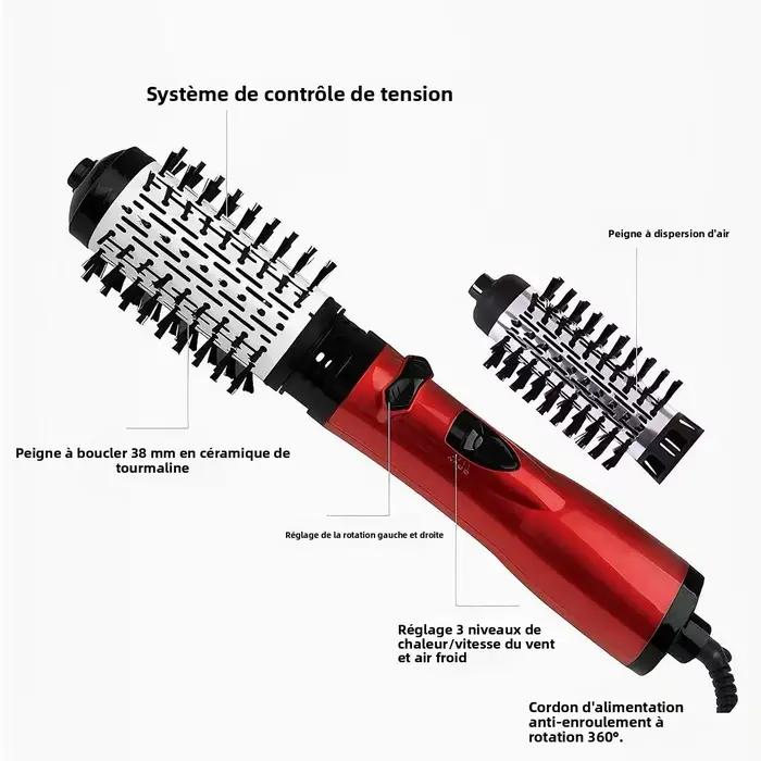 Brosse Sèche-Cheveux 2-en-1 : Styler à Air Chaud Rotatif Automatique Anti-Brûlure à Température Constante pour Lissage et Bouclage à Domicile