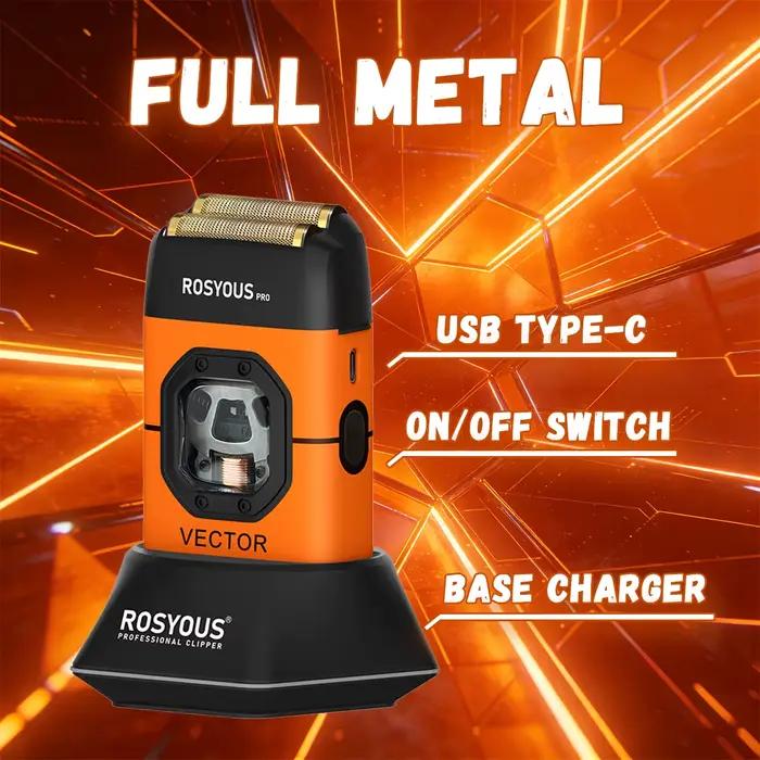 ROSYOUS RS-999 Rasoir Électrique Homme 13000RPM Moteur Magnétique Vectoriel Entièrement Métallique avec Station de Recharge 2000mAh Tondeuse à Barbe Professionnelle pour Barbier