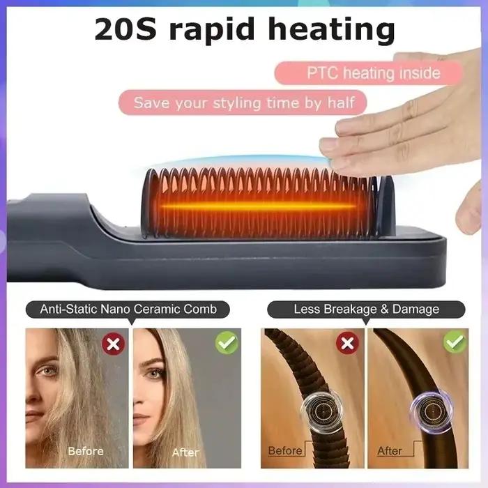 Lisseur de cheveux brosse chauffage peigne chaud