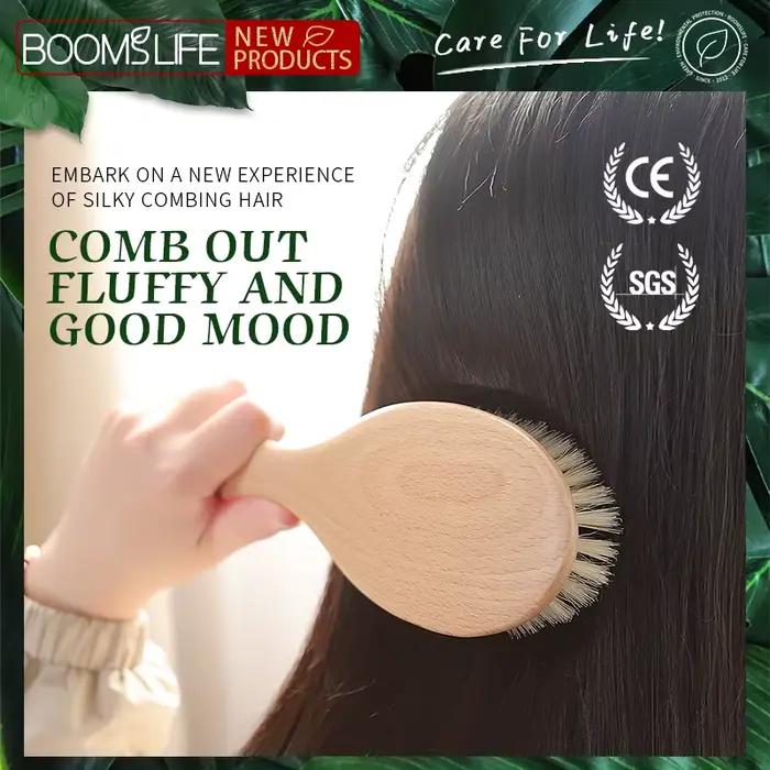 Brosse à cheveux en poils de sanglier doux, peigne en bois pour femmes, pour cheveux longs et bouclés, épais, Massage du cuir chevelu, outils de soins capillaires