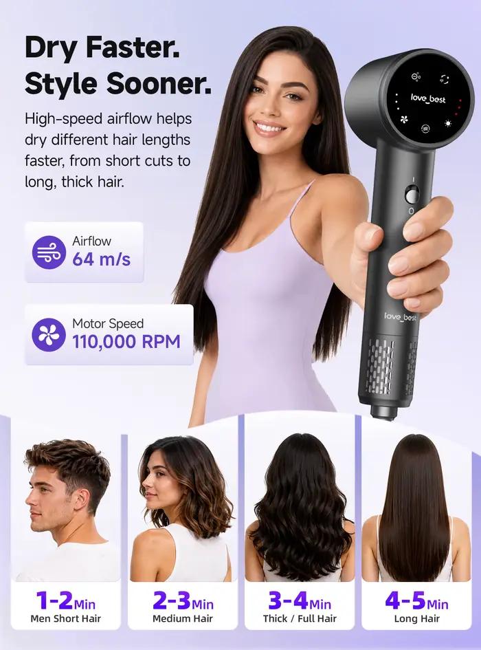 Sèche-cheveux haute vitesse 600 millions d'ions négatifs soins capillaires 110000 tr/min séchage rapide 220V (avec