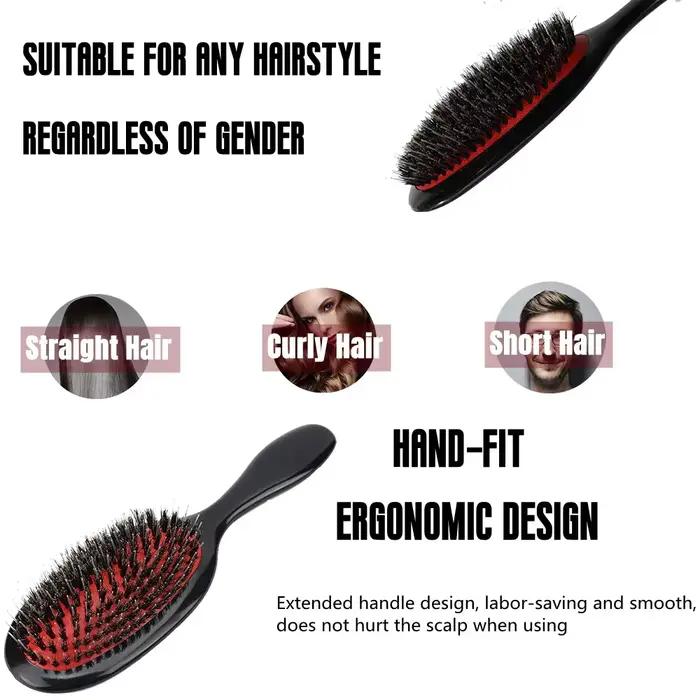 Brosse à cheveux en poils de sanglier avec manche en bois