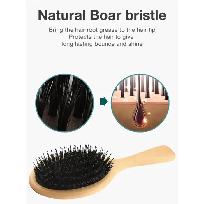 Brosse à cheveux en poils de sanglier peigne en hêtre naturel