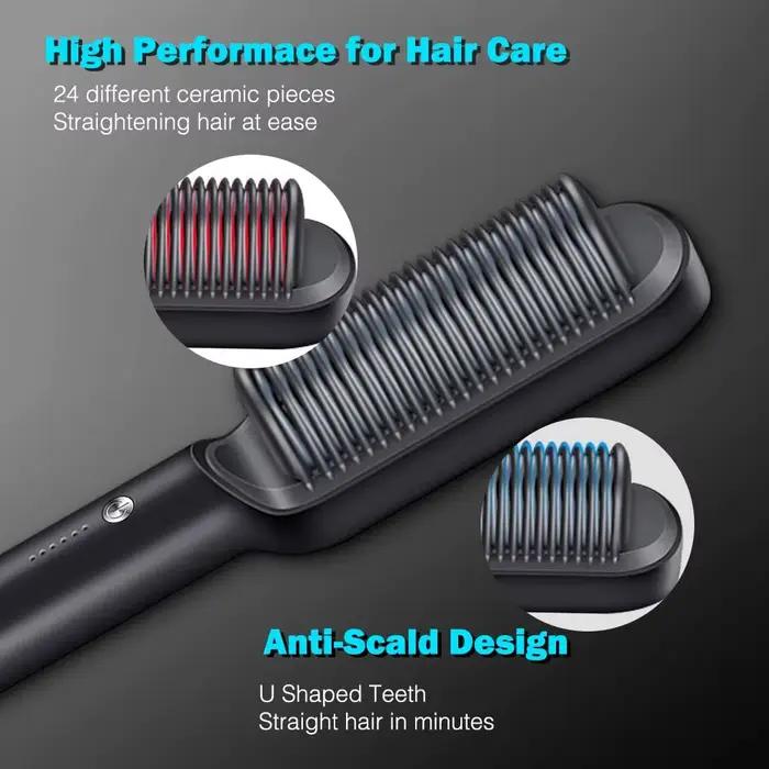 Brosse lissante chauffante ionique avec protection anti-brûlure