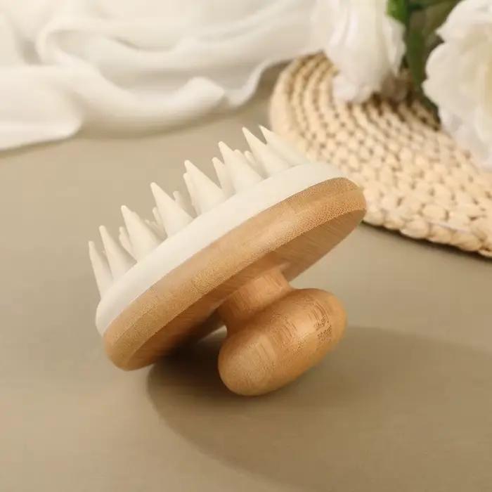 Brosse de Massage du cuir chevelu en Silicone de bambou