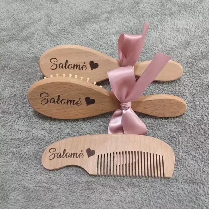 Brosse à cheveux et peigne en bois naturel pour bébé