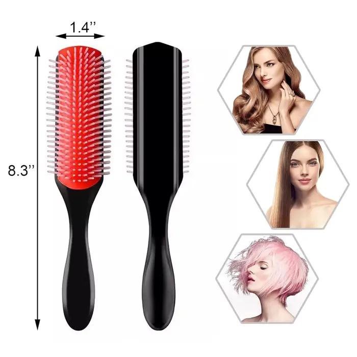 9-Rows Cushion Nylon Bristle Hair Brush Classic Detangling Wet Dry Curly