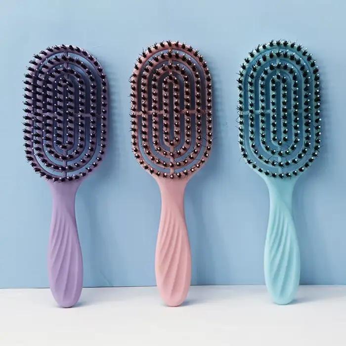 Brosse à cheveux démêlante en poils de sanglier, peigne à cheveux, brosse à cheveux creuse, peigne à double usage, outils de coiffure