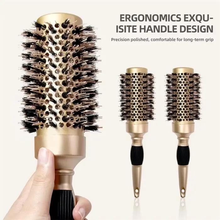 Brosse volumisante à poils de sanglier avec corps en aluminium conducteur de chaleur pour séchage, bouclage et démêlage des cheveux