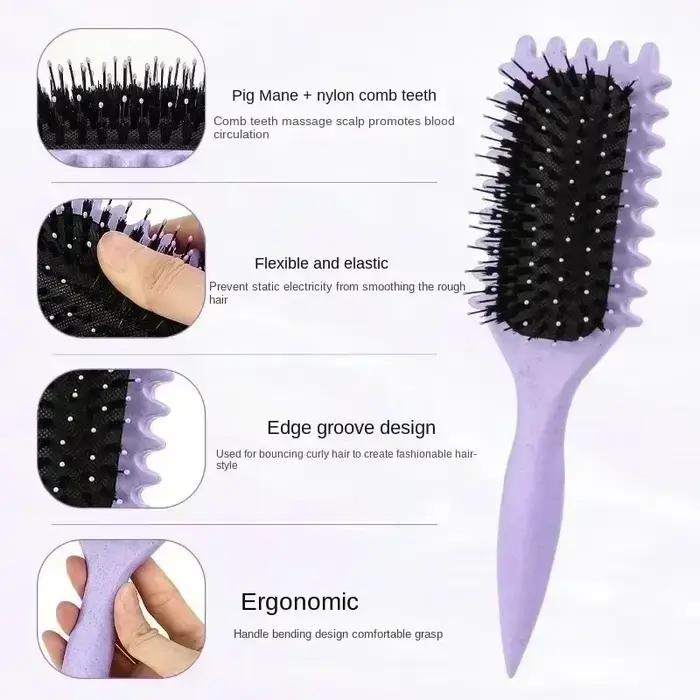 Brosse Coiffante pour Cheveux Bouclés – Brosse à Boucles pour Hommes et Femmes – Outil de Peignage et de Modelage – Réduit les Tensions