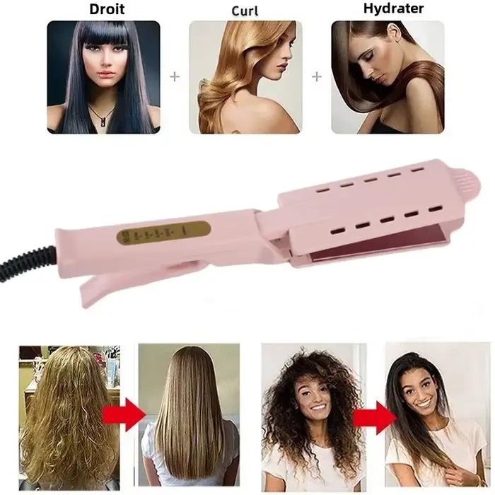 Lisseur de cheveux rose à quatre réglages de température