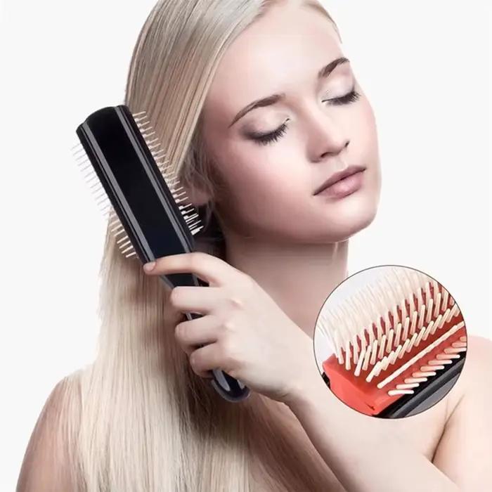 9-Rows Cushion Nylon Bristle Hair Brush Classic Detangling Wet Dry Curly