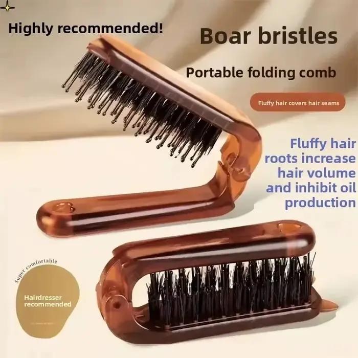 Brosse à cheveux pliable portable en poils de sanglier