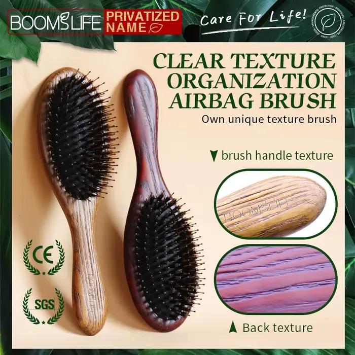 Brosse à cheveux en poils de sanglier avec nom personnalisé pour femmes