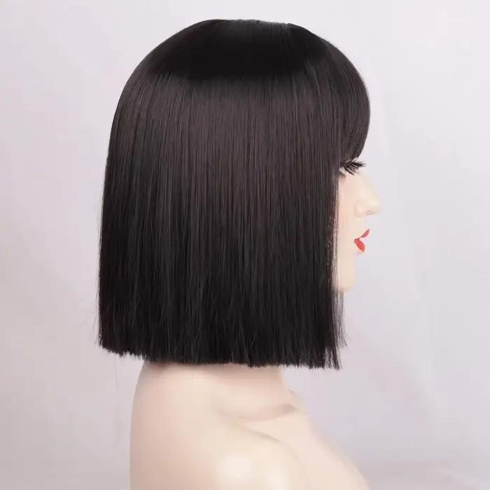 Perruque Bob Noire Courte avec Frange pour Femme, Perruques Droites, Degré de Chaleur, Ultraviolet Synthétique, Mia Wallace, Aleopatra Cospaly