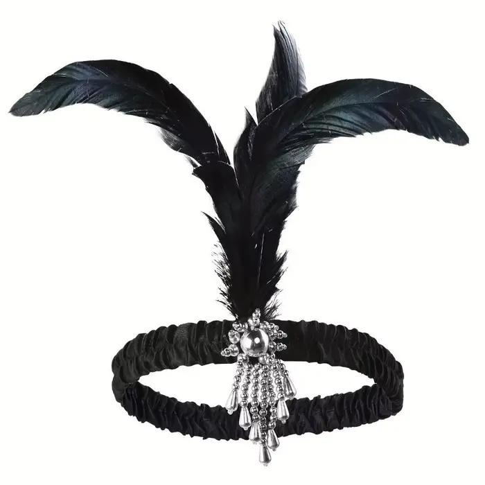 Bandeau de cheveux en plumes avec pompon en diamant