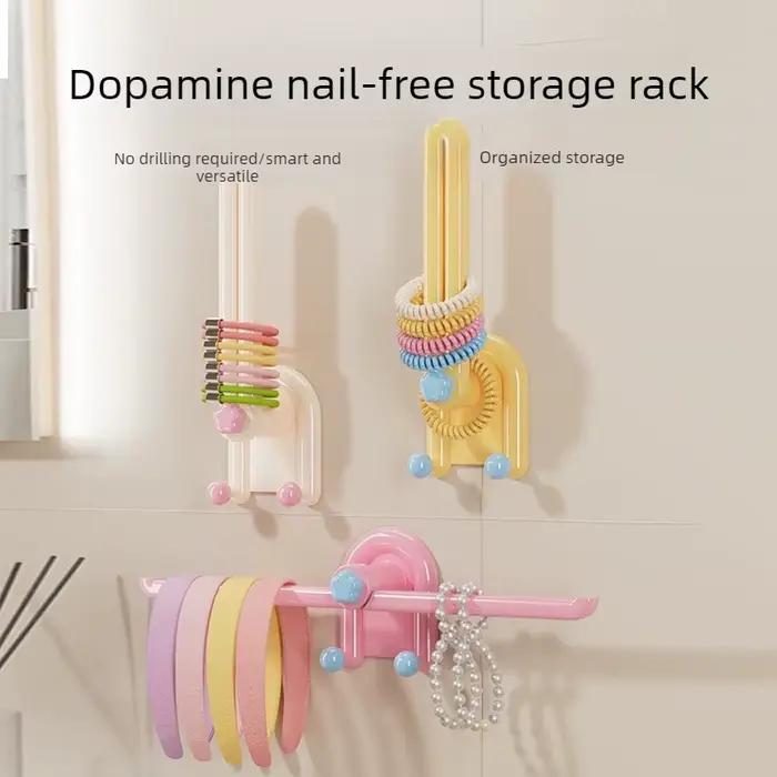 Support de rangement mural multifonctionnel sans perforation pour accessoires capillaires