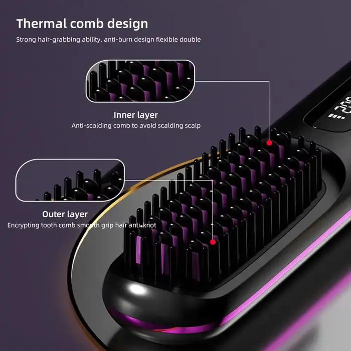 Brosse à cheveux électrique sans fil à température réglable