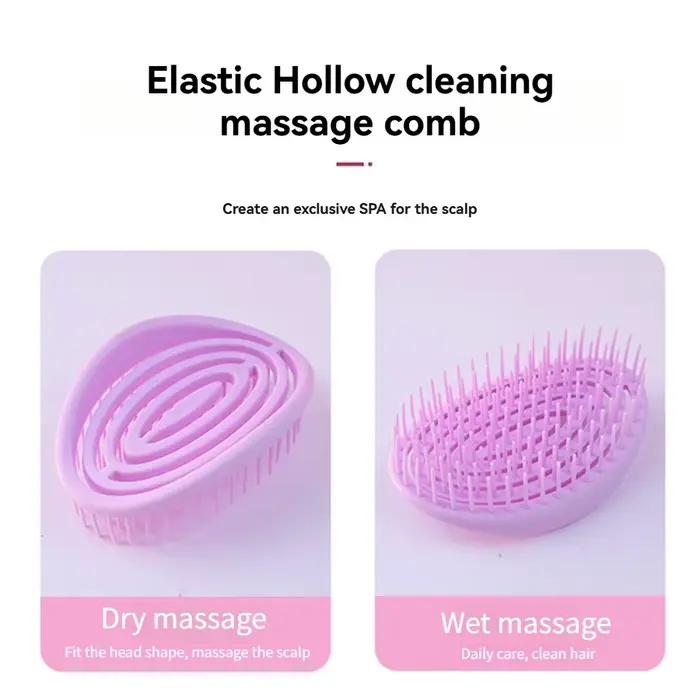 Brosse de lavage des cheveux creuse et flexible avec dents rondes